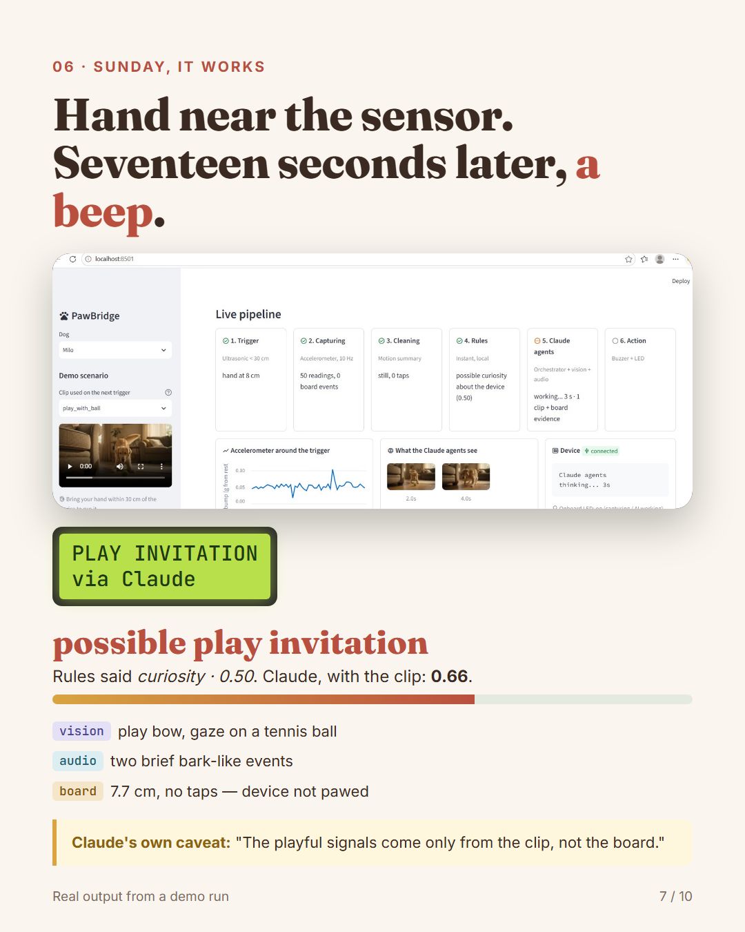 Sunday: real output from a demo run, possible play invitation